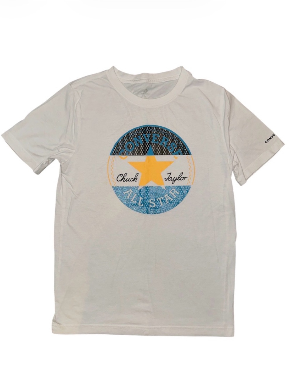 Converse White Tee with Blue Circle and Yellow Star Logo